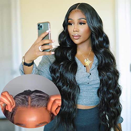 Wear and Go Glueless Wig for Beginners Body Wave Lace Front Wigs Human Hair Wigs for Black Women Upgraded No Glue Ready To Wear 4x4 Lace Pre Cut Wig Pre Plucked With Baby Hair 180% Density 28 Inch