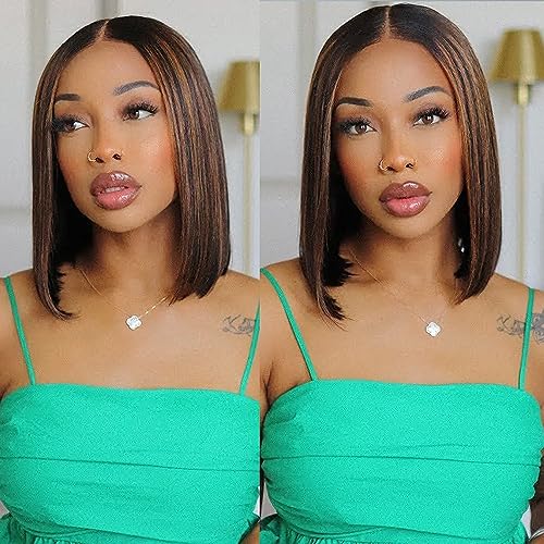 Wear and Go Glueless Wig Highlight Bob Wigs Human Hair 4X4 HD Lace Front Bob Wig 1b/27/30 Ombre Brown Colored Human Hair Bob Wigs for Women 150 Density Ready to Go Closure Wigs Human Hair Pre Plucked with Baby Hair 8 Inch - Image 2