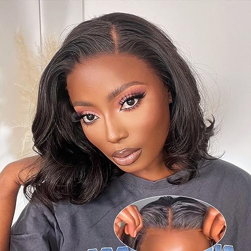 Wear and Go Glueless Wigs Human Hair Pre Plucked Body Wave Bob Wig Human Hair Lace Front Wigs for Beginners Upgraded No Glue Pre Cut 4x4 Lace Closure Glueless Wigs for Black Women Human Hair 10 Inch