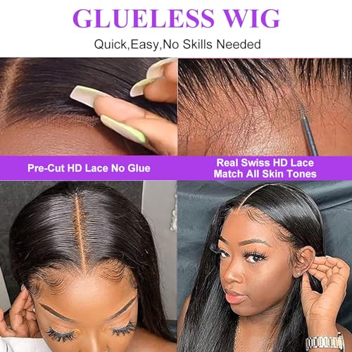 Wear And Go Glueless Wigs Human Hair Pre Plucked Pre Cut 24inch 5x5 HD Transparent Lace Closure Wigs Human Hair For Women Straight Lace Closure Human Hair Wigs 180% Density Natural Black Color - Image 2