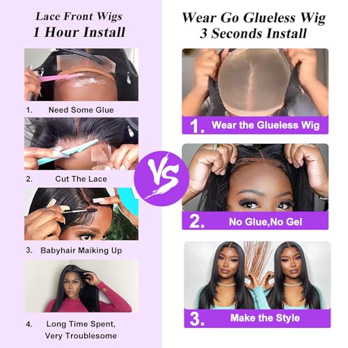 Wear And Go Glueless Wigs Human Hair Pre Plucked Pre Cut 24inch 5x5 HD Transparent Lace Closure Wigs Human Hair For Women Straight Lace Closure Human Hair Wigs 180% Density Natural Black Color - Image 6