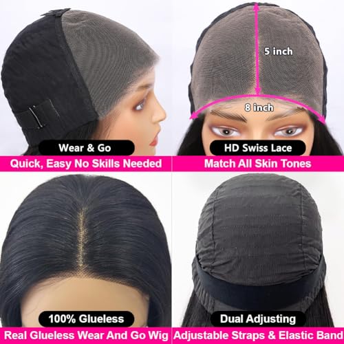 Wear and Go Glueless Wigs Human Hair Pre Plucked Pre Cut 8x5 HD Lace Front Wigs Human Hair 26inch Glueless Lace Frontal Human Hair Wigs for Black Women 180% Density - Image 4