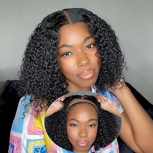 Wear and Go Glueless Wigs Human Hair Pre Plucked Pre Cut Deep Curly Wave Bob Wig Human Hair Wig Upgraded Lace Front Wigs Human Hair No Glue 4x4 Lace Closure for Beginners 12 Inch