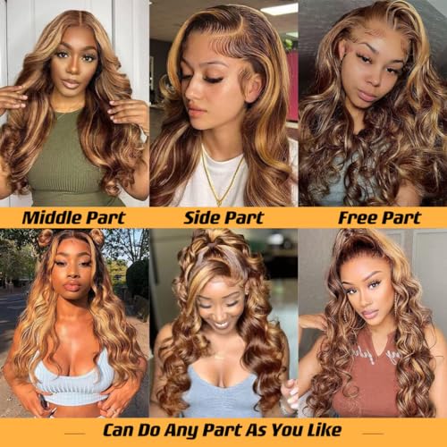 Wear and Go Glueless Wigs Human Hair Pre Plucked Pre Cut for Beginners Body Wave Lace Front Wigs 5x5 HD Lace Closure Wigs Human Hair Ombre Highlight Honey Blonde Lace Front Wig for Women - Image 6
