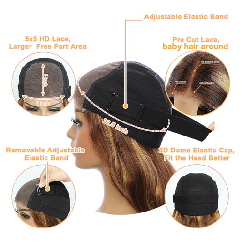 Wear and Go Glueless Wigs Human Hair Pre Plucked Pre Cut for Beginners Body Wave Lace Front Wigs 5x5 HD Lace Closure Wigs Human Hair Ombre Highlight Honey Blonde Lace Front Wig for Women - Image 5