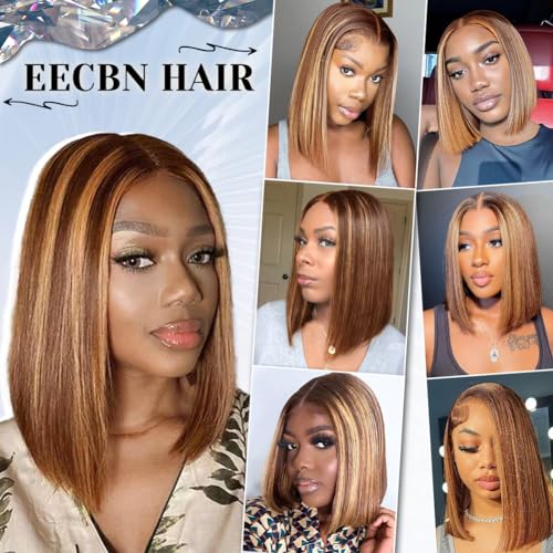Wear and Go Highlight Glueless Lace Front Wigs Human Hair Pre Plucked Ombre Lace Front Wig Human Hair Pre Cut Honey Blonde 13x4 Lace Frontal Wigs Pre Plucked with Elastic Band for Women 10inch - Image 6