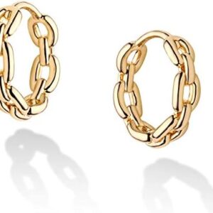 WEARON 14K Gold Plated Huggie Earrings for Women Personality Simplicity Twisted Chain Hoop Earrings Hypoallergenic Designer Ear Rings Fashion Jewelry Hollow Out Earrings