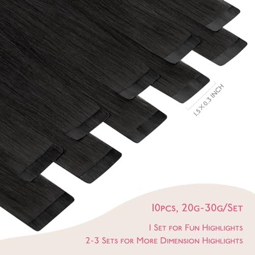 WENNALIFE Tape in Hair Extensions Human Hair Natural Black Tape in Extensions, 10pcs 30g 20 inch Remy Invisible Tape Ins Straight Colored Soft Real Human Hair Tape in Extensions Refill Set Extensions - Image 2