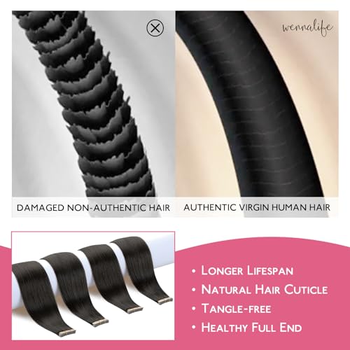 WENNALIFE Tape in Hair Extensions Human Hair Natural Black Tape in Extensions, 10pcs 30g 20 inch Remy Invisible Tape Ins Straight Colored Soft Real Human Hair Tape in Extensions Refill Set Extensions - Image 3