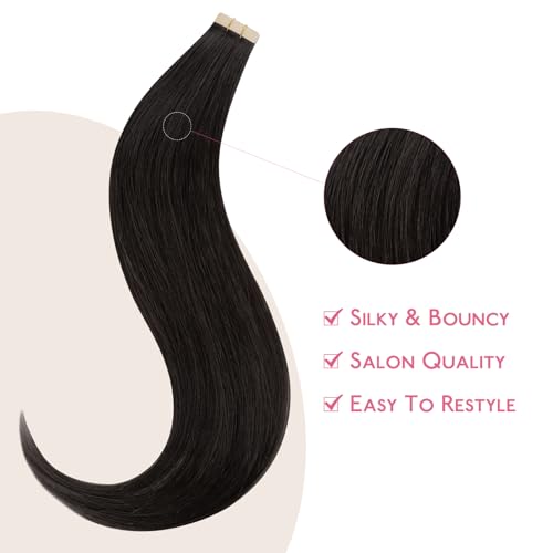 WENNALIFE Tape in Hair Extensions Human Hair Natural Black Tape in Extensions, 10pcs 30g 20 inch Remy Invisible Tape Ins Straight Colored Soft Real Human Hair Tape in Extensions Refill Set Extensions - Image 4