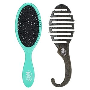 Aqua and Black Wet Brush Original Detangler Hair Brush and Shower Detangler Bundle Set