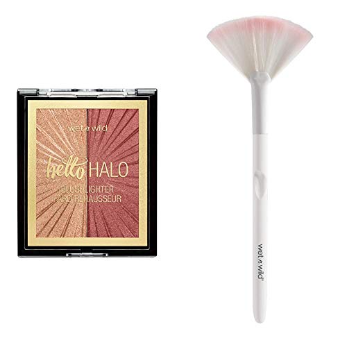 wet n wild Mega Glo Blushlighter Blush and Highlighter Duo, Flash Me + wet n wild Fan Brush