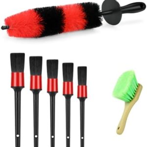 Wheel Rim Brush, Soft Bristle Long Master Car Wheel Brush Rim Tire Detailing Brush Car Washing Brush for Wheels Rims Exhaust Tips Vehicle Engine Motorcycles,No Scratches (Wheel & Tire Set)