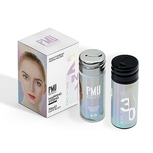 White Brow Mapping Threading String 2 x 100 Ft Bottles - 60 m Pre-Inked Eyebrow Mapping String Thread for Permanent Makeup, Microblading Supplies Marking Symmetrical Brows