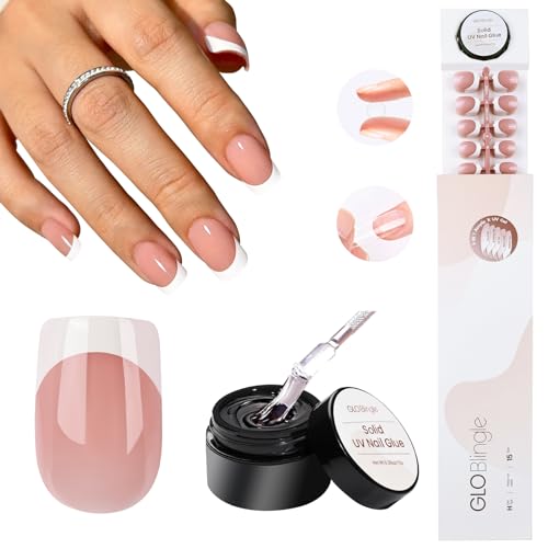 150 Pcs Short Square White French Tip Press on Nails with Glue