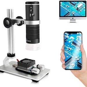 WiFi Digital Microscope for iPhone Android Phone Mac Windows, HD 1080P/720P Video Record 50-1000X Magnification Wireless Portable Microscope with Adjustable Metal Stand and Carrying Bag