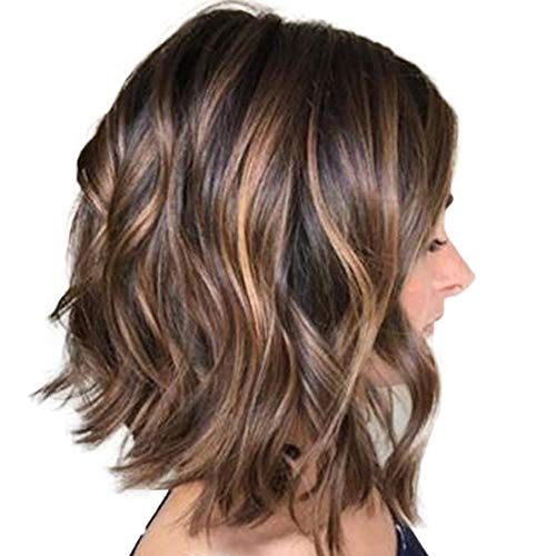 Wig Black Glueless Short Wigs Front net Rose Wavy Hair Human Women wig Cute Wigs for Women (Brown, One Size)