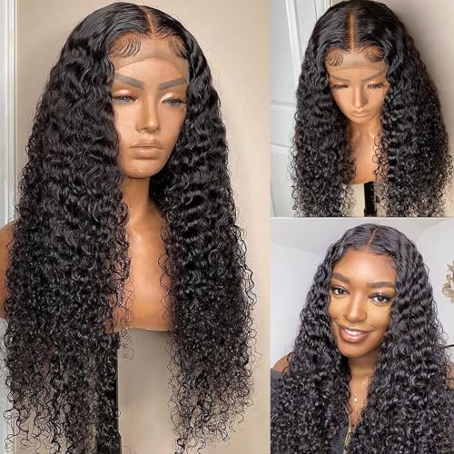 Wig Front Lace Small Curls Medium Parted Long Curly Hair Afro Chemical Fiber Headgear Natural Middle Part Synthetic Heat Resistant Hair High Temperature Wire(Size:26 inch)