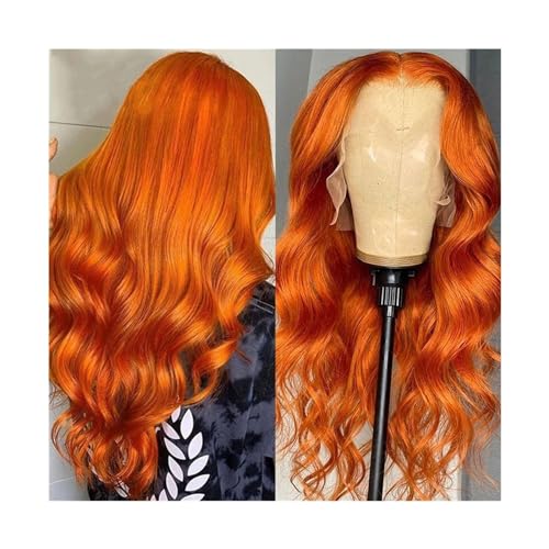 wig Ginger Orange Lace Front Wig Body Wave Human Hair Wig for Women, 13x4 Lace Front Human Hair Wig Pre Plucked Natural Hairline with Baby Hair Hair Replacement Wigs (Color : Ginger Orange 180%, Siz