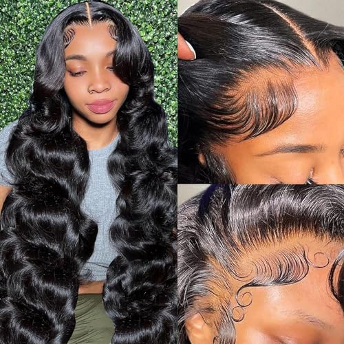 Wig Women's Long Wave Wig Lace Front Wigs Human Hair, Deep Wave Lace Frontal Wigs for Women, Long Curly Wigs (01-B, Free Size)