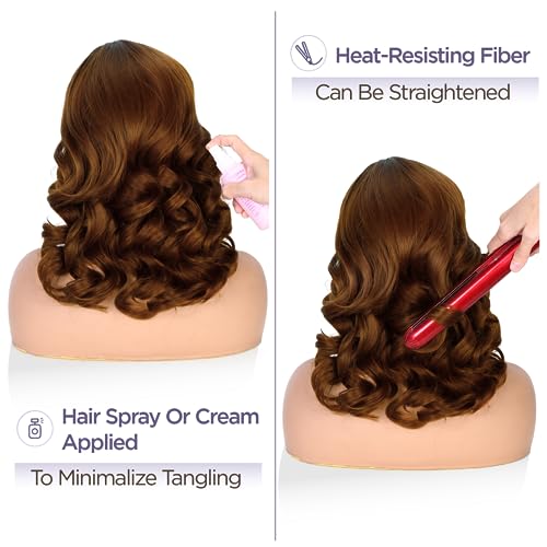 WIGER Short Wavy Wigs for Women Ombre Brown Loose Wave Bob Hair Wig 14 Inch Side Part Shoulder Length Glueless Lace Part Hair Synthetic Curly Wig for Daily or Party (1B/30) - Image 6