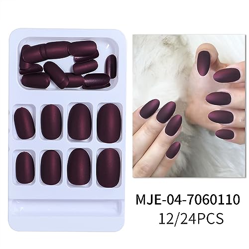 Wine Red Medium Round Press-On Nails Full Cover Reusable Acrylic Artificial Nails for Women - Image 3
