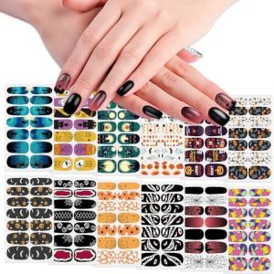 WOKOTO 12 Sheets 168pcs Halloween Nail Wraps for Women Girls Pumpkin Ghost Spider Halloween Gel Nail Stickers Wraps Strips Nail Art Polish Stickers Decals Stick On Nails Gel Strips Stickers for Nails