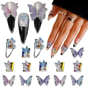 WOKOTO 14 Pcs 3D Butterfly Nail Charms with Rhinestones for Acrylic Nail Art