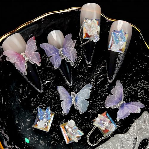 WOKOTO 14 Pcs 3D Butterfly Nail Charms with Rhinestones for Acrylic Nail Art - Image 2