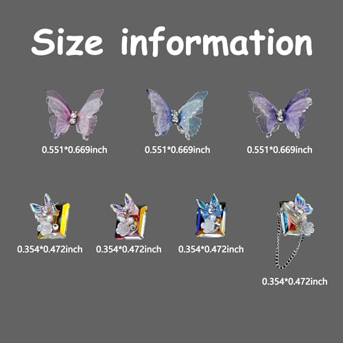 WOKOTO 14 Pcs 3D Butterfly Nail Charms with Rhinestones for Acrylic Nail Art - Image 3
