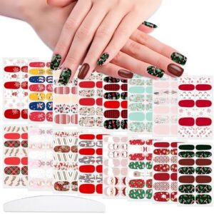 WOKOTO 16 Sheets Christmas Nail Polish Strips Full Nail Wraps for Women Nail Strips Nail Polish Stickers Santa Claus Elk Snow Man Christmas Tree Stick On Nail Polish Strips Christmas Nail Stickers