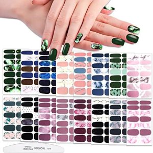 WOKOTO 16 Sheets Mixed Marble Solid Nail Polish Stickers Full Nail Wraps Gel Nail Strips for Women Nail Art Stickers Full Cover Gradient Design Nail Polish Strips Stick On Nails Gel Nail Sticker
