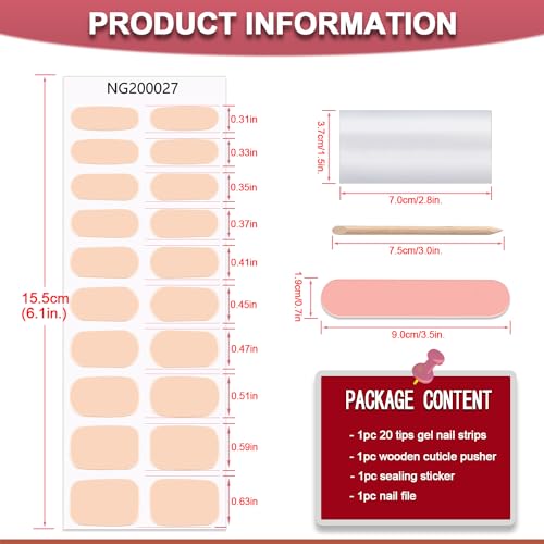 WOKOTO 20 Pcs Bisque Semi Cured Gel Nail Polish Strips With Nail File & Wooden Stick Holographic Gel Nail Strips UV Gel Nail Stickers Full Nail Wraps Stick On Nail Polish Stickers For Women - Image 2