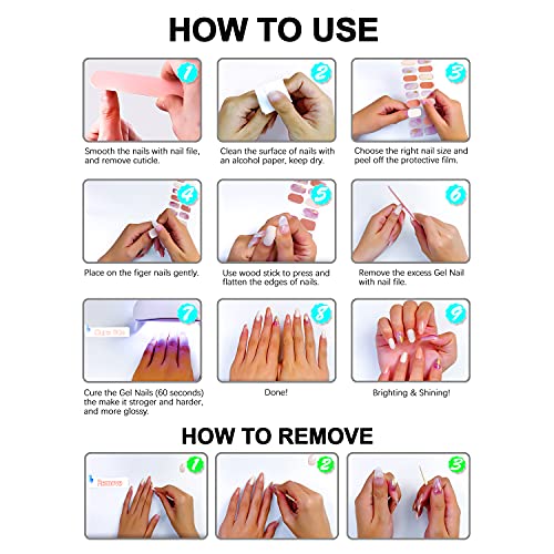 WOKOTO 20 Pcs Bisque Semi Cured Gel Nail Polish Strips With Nail File & Wooden Stick Holographic Gel Nail Strips UV Gel Nail Stickers Full Nail Wraps Stick On Nail Polish Stickers For Women - Image 7