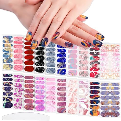 WOKOTO 20 Sheets Marble Nail Polish Stikcers Full Nail Wraps for Women Girls Kids Gradient Nail Polish Strips 280 Tips Gel Nail Strips Nail Stickers Stick On Nail Polish Wraps for Nails Gel Strips