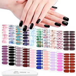 WOKOTO 20 Sheets Solid and Marble Design Gel Nail Polish Stickers Full Nail Wraps for Women Kit with Nail Classic Nail Gel Strips Nail Wraps Gel Polish Strips Nail Art Stickers for Women Girls