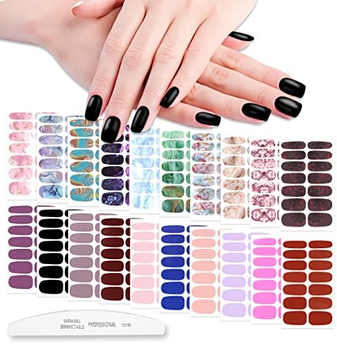 WOKOTO 20 Sheets Solid and Marble Design Gel Nail Polish Stickers Full Nail Wraps for Women Kit with Nail Classic Nail Gel Strips Nail Wraps Gel Polish Strips Nail Art Stickers for Women Girls
