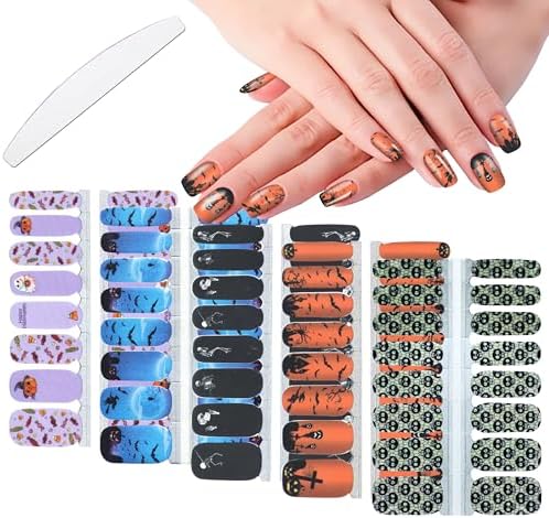 WOKOTO Halloween Nail Polish Stickers Full Wraps 5 Sheets for Short Nails with File