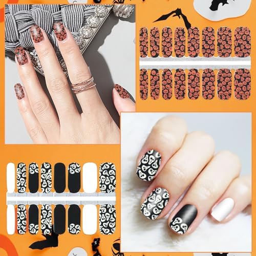 WOKOTO Halloween Nail Polish Stickers Full Wraps 5 Sheets for Short Nails with File - Image 2
