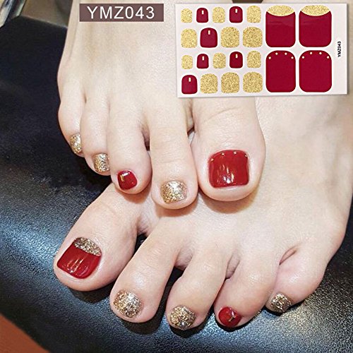 WOKOTO 6 Sheets Toenail Polish Strips Stickers For Women And 1Pc Nail Files Set Red Solid And Strip Color Flower Design Toe Nail Decals Stickers Kit - Image 7