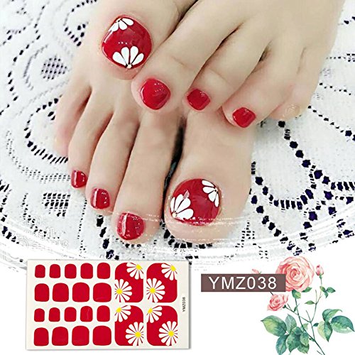 WOKOTO 6 Sheets Toenail Polish Strips Stickers For Women And 1Pc Nail Files Set Red Solid And Strip Color Flower Design Toe Nail Decals Stickers Kit - Image 3