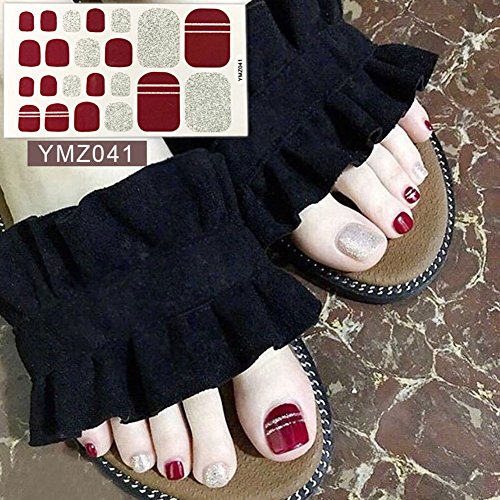 WOKOTO 6 Sheets Toenail Polish Strips Stickers For Women And 1Pc Nail Files Set Red Solid And Strip Color Flower Design Toe Nail Decals Stickers Kit - Image 6