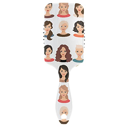 Woman Head With Different Hairstyles Paddle Brush Hair Brush, Plastic Soft Nylon Pins Air cushion comb, Detangle Anti-Static Dry Wet Hair Hairbrush for Smoothing Women Men Hair