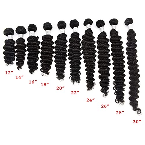 Women Hair Extensions 10A Virgin Human Hair Weft Bundles for Women Silky Natural Black Brazilian Human Hair Bundles Straight Body Loose Curly Weave 1-3 Bundles Double Weft Hair Extensions.(18 INCH, Deep Wave) - Image 3