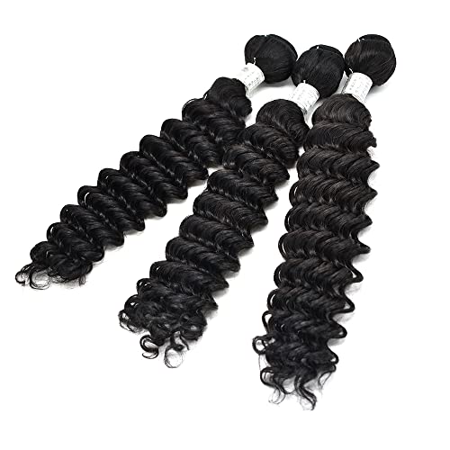 Women Hair Extensions 10A Virgin Human Hair Weft Bundles for Women Silky Natural Black Brazilian Human Hair Bundles Straight Body Loose Curly Weave 1-3 Bundles Double Weft Hair Extensions.(18 INCH, Deep Wave) - Image 2