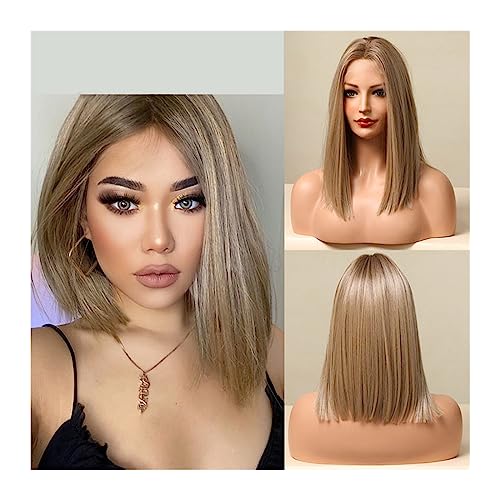 Women Wigs Brown Blonde Lace Front Wigs Short Straight Bob Synthetic Lace Frontal Wig with Baby Hair for Women Blunt Cut Natural Daily Hair Human Hair Wigs