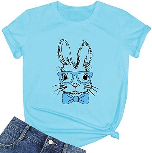Womens Easter Shirts Loose Fit Cute Short Sleeve T-Shirts Easter Bunny Rabbit Print Graphic Tee Tops - Image 3