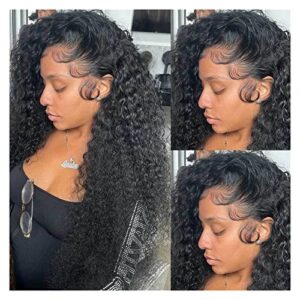 Women's Wigs 4x4 Lace Frontal Human Hair Wigs Closure Loose Water Curly Wig for Black Women Wig Hair (Color : 180 4x4HD Lace Wig, Size : 30in)