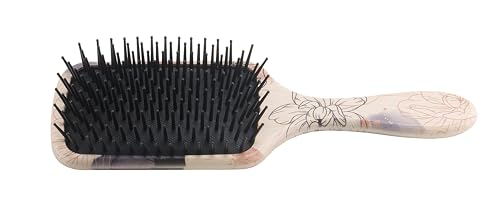 Wood Paddle Hair Brush for Women with Anti Static Bristle (Black Flower)