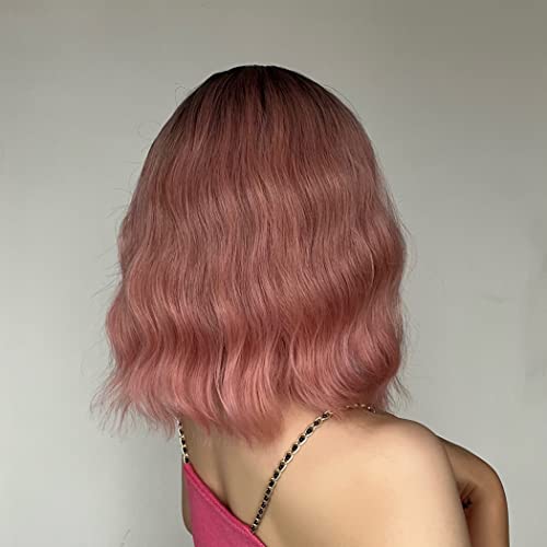 Purple Pink Ombre Shoulder Length Wavy Synthetic Heat Resistant Wig with Bangs - One Size - Image 4